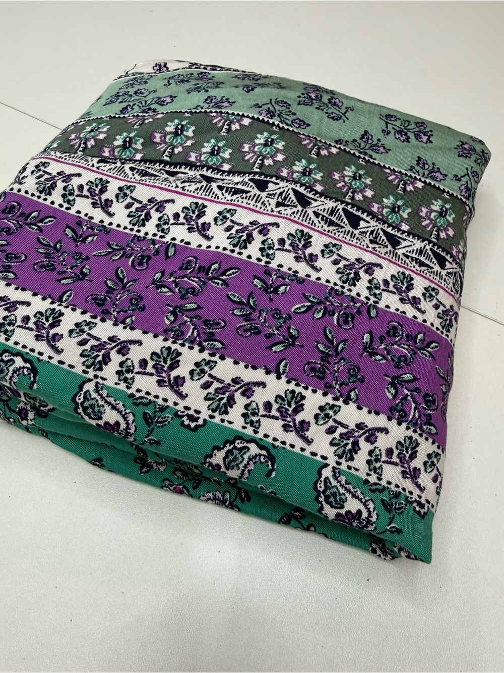 LOFT purple and green vertical-striped floral boho tunic dress size 12P - Picture 9 of 9